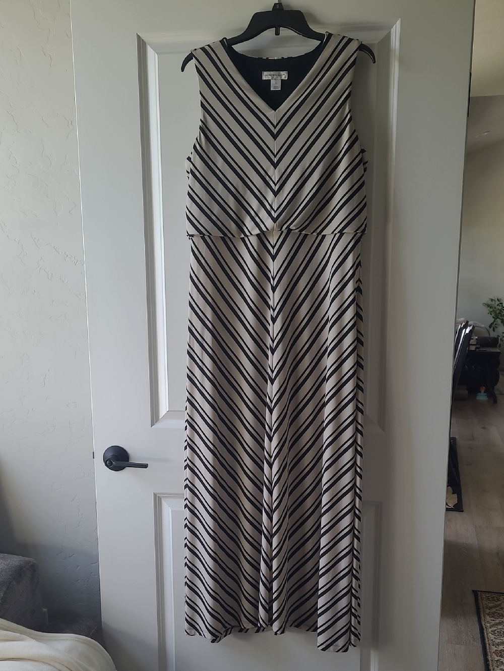 Christopher & Banks Black and Cream Striped V-Neck Maxi Dress